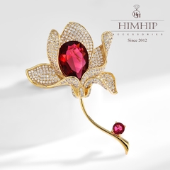 Trâm, Ghim Cài Áo HimHip Hoa Đỏ Sang Trọng HKCC Đính Phale 4*6cm