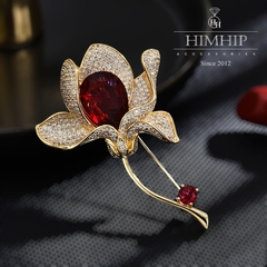 Trâm, Ghim Cài Áo HimHip Hoa Đỏ Sang Trọng HKCC Đính Phale 4*6cm