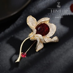 Trâm, Ghim Cài Áo HimHip Hoa Đỏ Sang Trọng HKCC Đính Phale 4*6cm
