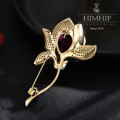 Trâm, Ghim Cài Áo HimHip Hoa Đỏ Sang Trọng HKCC Đính Phale 4*6cm
