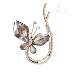 Trâm, Ghim Cài Áo HimHip Bướm Xám Sang Trọng HKCC Đính Phale 4*6cm