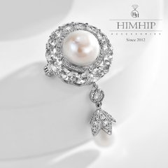 Trâm, Ghim Cài Áo Nhỏ HimHip Hoa Trắng Thả Trai Sang Trọng HKCC Đính Phale 2,2*4,5cm