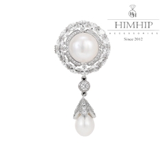 Trâm, Ghim Cài Áo Nhỏ HimHip Hoa Trắng Thả Trai Sang Trọng HKCC Đính Phale 2,2*4,5cm