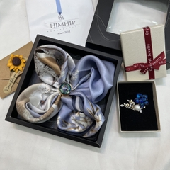 Set Quà Himhip Khăn Lụa Cao Cấp 65*65cm & Cài Khăn, Cài Áo Kèm Túi Hộp Thiệp - 03