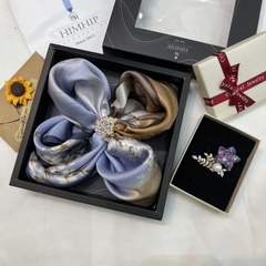 Set Quà Himhip Khăn Lụa Cao Cấp 65*65cm & Cài Khăn, Cài Áo Kèm Túi Hộp Thiệp - 04