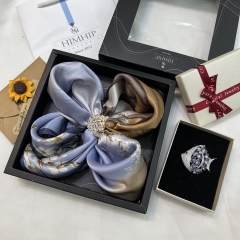 Set Quà Himhip Khăn Lụa Cao Cấp 65*65cm & Cài Khăn, Cài Áo Túi Hộp Thiệp - 07