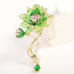 Trâm, Ghim Cài Áo HimHip Bông Sen Xanh Sang Trọng HKCC Đính Phale 3,3*6cm HPBD