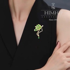 Trâm, Ghim Cài Áo HimHip Bông Sen Xanh Sang Trọng HKCC Đính Phale 3,3*6cm HPBD