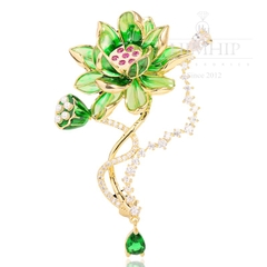 Trâm, Ghim Cài Áo HimHip Bông Sen Xanh Sang Trọng HKCC Đính Phale 3,3*6cm HPBD