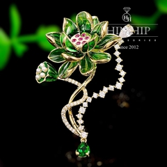 Trâm, Ghim Cài Áo HimHip Bông Sen Xanh Sang Trọng HKCC Đính Phale 3,3*6cm HPBD