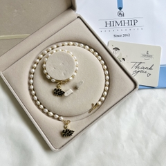 [Thiết Kế] Set Trang Sức HimHip Trai Thật 7Li Vòng Cổ 48cm, Vòng Tay 18cm Mix Mặt Khóa Thiên Nga Bóng Đêm Sang Trọng