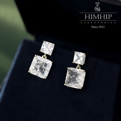 Khuyên Tai Ngắn HimHip Mặt Vuông Nhiều Màu Sang Trọng HKCC Đính Phale 1x1.9cm