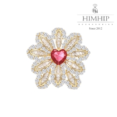 Trâm, Ghim Cài Áo HimHip Hoa Nhụy Đỏ Trái Tim Thanh Lịch Đính Phale 3,6*3,5cm