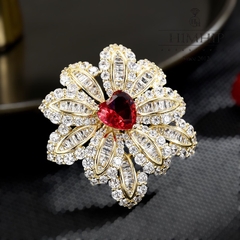 Trâm, Ghim Cài Áo HimHip Hoa Nhụy Đỏ Trái Tim Thanh Lịch Đính Phale 3,6*3,5cm