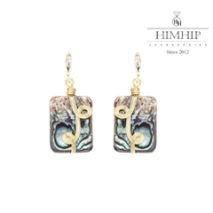 Khuyên Tai Ngắn HimHip Hình Chữ Nhật Họa Tiết Xoắn Sang Trọng HKCC Mix Khảm Trai 3x1.2cm