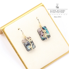 Khuyên Tai Ngắn HimHip Hình Chữ Nhật Họa Tiết Xoắn Sang Trọng HKCC Mix Khảm Trai 3x1.2cm