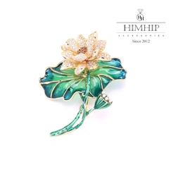 Trâm, Ghim Cài Áo HimHip Hoa Sen Xanh Sang Trọng HKCC Đính Phale 6*5cm HPBD