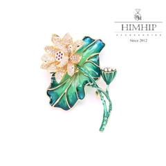 Trâm, Ghim Cài Áo HimHip Hoa Sen Xanh Sang Trọng HKCC Đính Phale 6*5cm HPBD