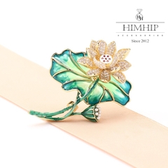Trâm, Ghim Cài Áo HimHip Hoa Sen Xanh Sang Trọng HKCC Đính Phale 6*5cm HPBD