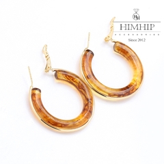 Khuyên Tai Móc Tròn HimHip HKCC Màu Mã Não Sang Trọng 0.6*4*4cm