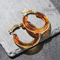 Khuyên Tai Móc Tròn HimHip HKCC Màu Mã Não Sang Trọng 0.6*4*4cm