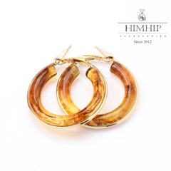 Khuyên Tai Móc Tròn HimHip HKCC Màu Mã Não Sang Trọng 0.6*4*4cm
