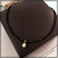 [Thiết Kế Độc Quyền] Choker HIMHIP Đá Đen 2ly Mix Trai Thật Sang Trọng 32+7cm