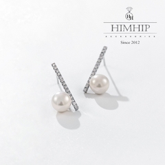 Khuyên Tai Ngắn HimHip Chữ L Thanh Lịch HKCC Đính Phale, Ngọc Trai Thật 2x0,8cm