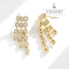 Khuyên Tai Ngắn HimHip Tua Dua 3 Sợi Sang Trọng HKCC Đính Phale 3.5x1cm