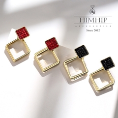 Khuyên Tai Ngắn HimHip 2 Hình Thoi Sang Trọng HKCC Đính Phale 3x2cm