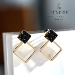 Khuyên Tai Ngắn HimHip 2 Hình Thoi Sang Trọng HKCC Đính Phale 3x2cm
