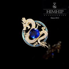 Trâm, Ghim Cài Áo HimHip Rồng Vòng Xanh Dương Sang Trọng HKCC Đính Phale 2,2*3,4cm