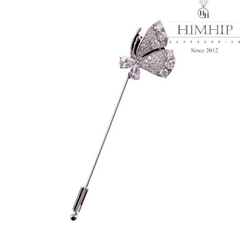 Trâm, Ghim Cài Xiên Hình Cánh Bướm Thanh Lịch HKCC Đính Đá Phale 8x2cm - Trắng