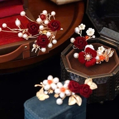 Trâm, Ghim Cài Áo HimHip Hoa Hồng Nhung Đỏ Handmade Sang Trọng HKCC Mix Trai 4,5*7cm