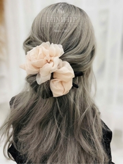 Scrunchies HimHip Phối Vải Voan Hình Hoa Hồng Thắt Nơ Thanh Lịch 13-15cm