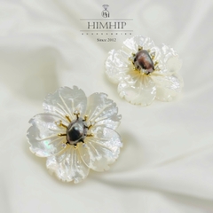 Trâm, Ghim Cài Áo Himhip Hoa Mai Khảm Trai Sang Trọng HKCC Mix Trai Tím 4cm