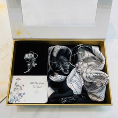 Set Quà HimHip Khăn Lụa Vuông 70x70cm & Cài Khăn, Cài Áo Kèm Túi Hộp Thiệp - 625