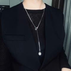 Vòng Cổ HimHip Minimal Pearl Lariat Mặt Tinh Thể Ngọc Trai 12ly Phối Dây Phale 2ly Lấp Lánh 60cm Kèm Hộp