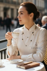 Vòng Cổ Thời Trang Himhip Hạt Giả Trai Phối Đá Đen Cổ Điển 132cm