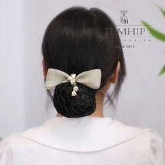 Kẹp Bối, Búi Lưới HimHip Nơ Voan Mềm Hai Lớp Gắn Chùm Hoa Chuông 12x4cm
