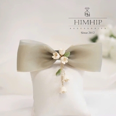 Kẹp Bối, Búi Lưới HimHip Nơ Voan Mềm Hai Lớp Gắn Chùm Hoa Chuông 12x4cm