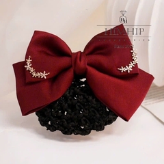 Kẹp Bối, Búi Lưới HimHip Nơ Vải Viền Hoa Kim Nhỏ Thanh Lịch 14.5x8cm