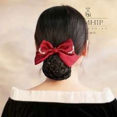 Kẹp Bối, Búi Lưới HimHip Nơ Vải Viền Hoa Kim Nhỏ Thanh Lịch 14.5x8cm