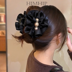 Kẹp Càng Cua HimHip Composite Vải Nơ Dập Nổi Gắn Hạt Giả Trai 9.5x7.5cm