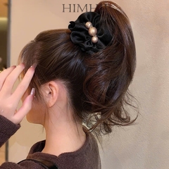 Kẹp Càng Cua HimHip Composite Vải Nơ Dập Nổi Gắn Hạt Giả Trai 9.5x7.5cm