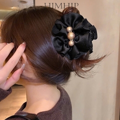 Kẹp Càng Cua HimHip Composite Vải Nơ Dập Nổi Gắn Hạt Giả Trai 9.5x7.5cm