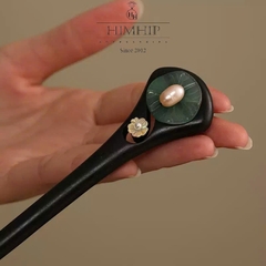 Trâm Cài Tóc HimHip Ngọc Đề Lục Lá Liên Hoa Kèm Hộp Phụ Kiện Áo Dài