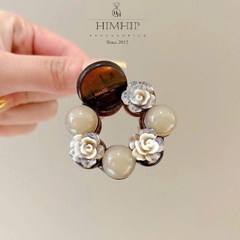 Kẹp Càng Cua HimHip Composite Vòng Hoa Hồng Phối Hạt Tròn Thanh Lịch 4x4.5cm