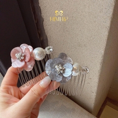 Xước Tóc HimHip HKCC Hoa Mẫu Đơn Nụ Phale Gắn Hạt Giả Trai 10 Răng 6.5x6.5cm