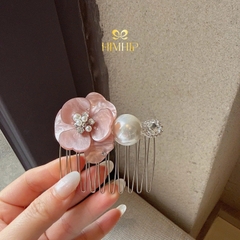 Xước Tóc HimHip HKCC Hoa Mẫu Đơn Nụ Phale Gắn Hạt Giả Trai 10 Răng 6.5x6.5cm
